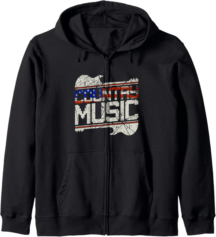 Country Musik Retro Vintage Gitarre Amerikanische Flagge Kapuzenjacke