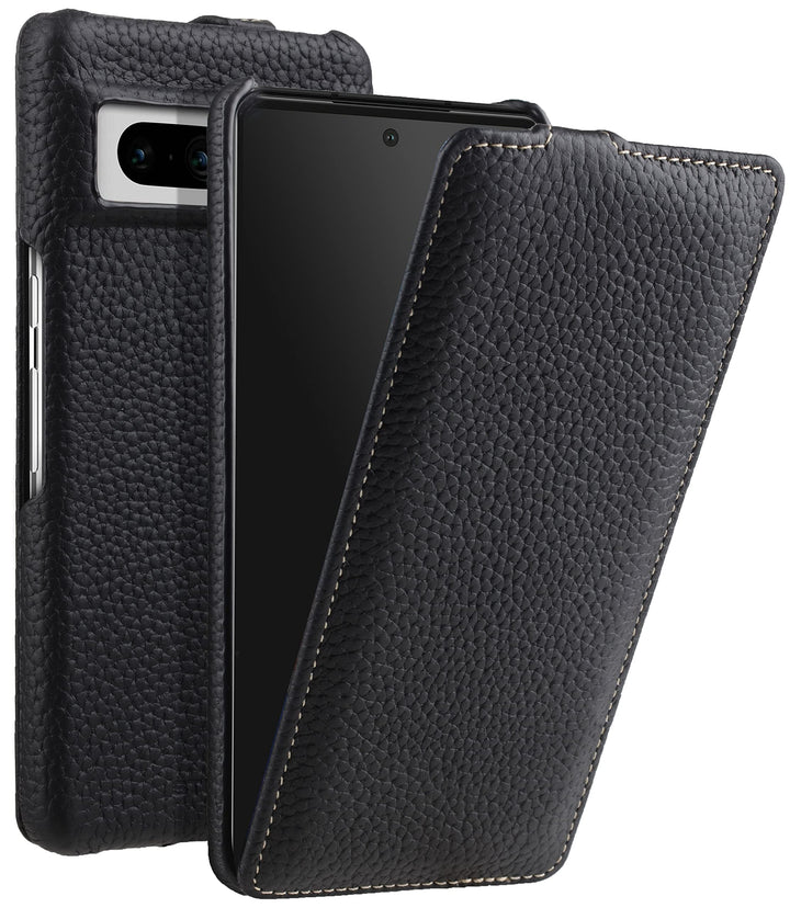 STILGUT UltraSlim kompatibel mit Google Pixel 7 Hülle - Pixel 7 Flip Case aus Leder, Klapphülle, Han