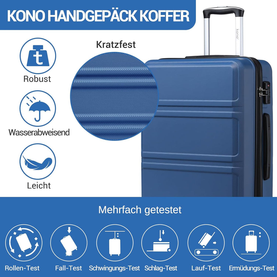 KONO Koffer Trolley Reisekoffer aus ABS+PC – Leichter Hartschalenkoffer mit 4 Zwillingsrollen und TS
