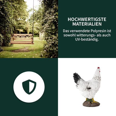 VERDOBA Garten Figur Huhn aus Kunstharz, weiss, handbemalt - Henne Dekofiguren Garten Deko Gartenfig