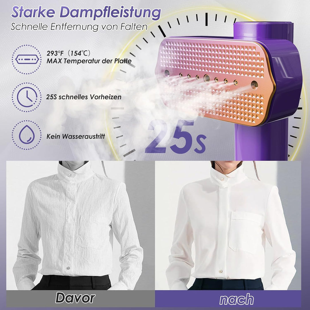 Dampfglätter, Steamer 2-in-1 Hand Bügeleisen für Kleidung Tragbarer Dampfglätter mit LED Display, 4