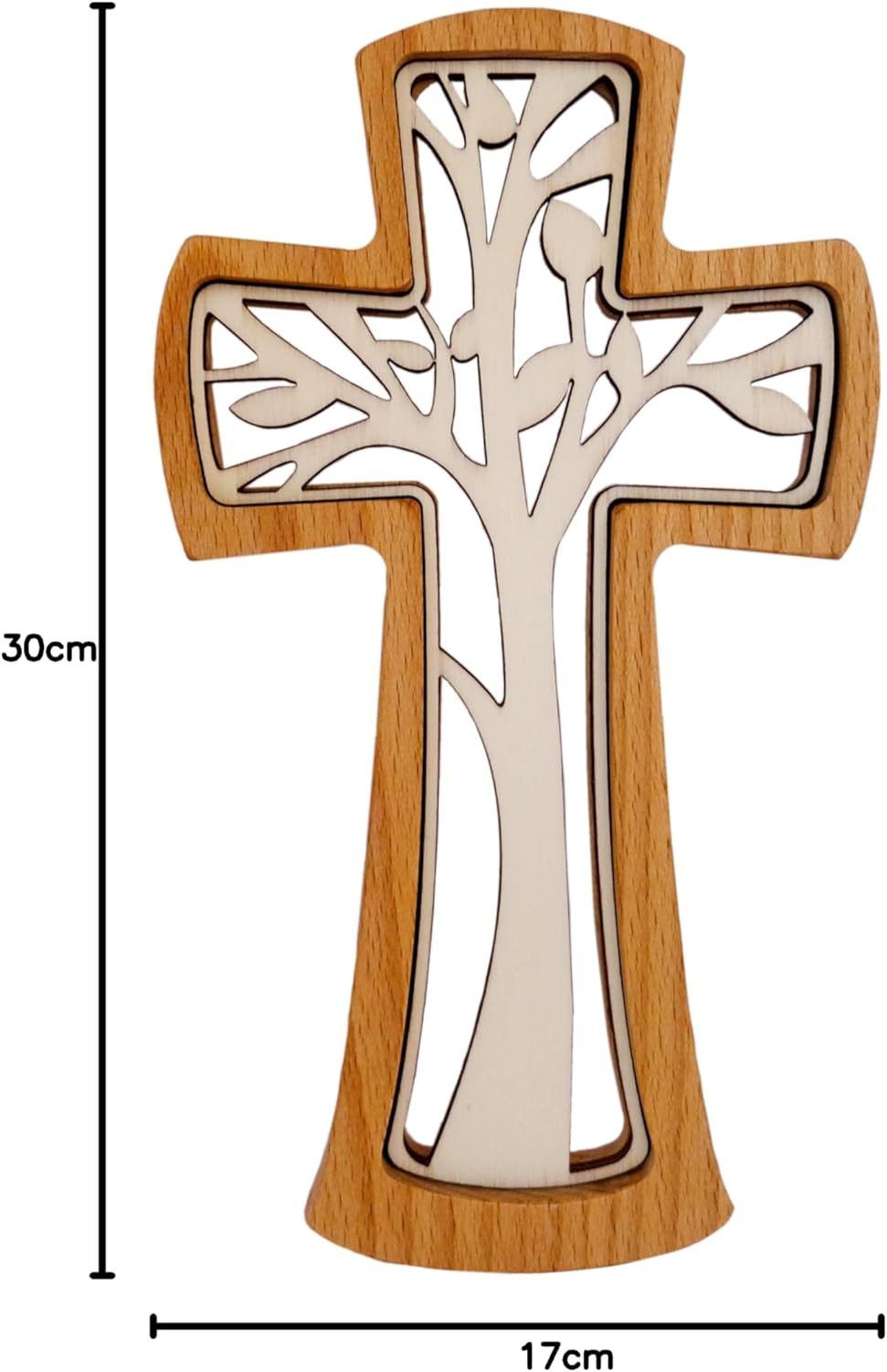 Kaltner Präsente Geschenkidee - Wandkreuz Echt Buche Holz Kreuz Kruzifix für die Wand modern Baum de