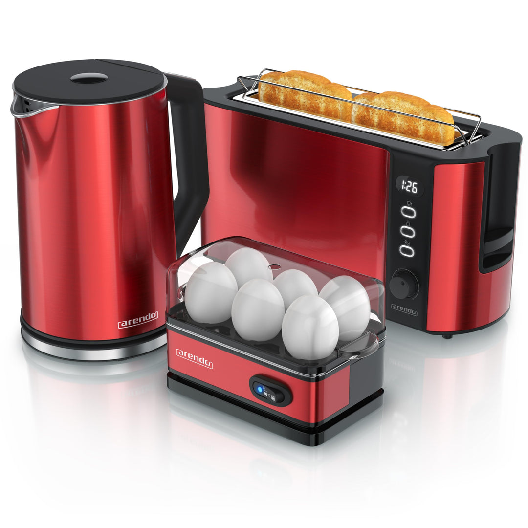 Arendo - Wasserkocher Toaster Eierkocher Set - Edelstahl Wasserkocher mit Temperatureinstellung - To