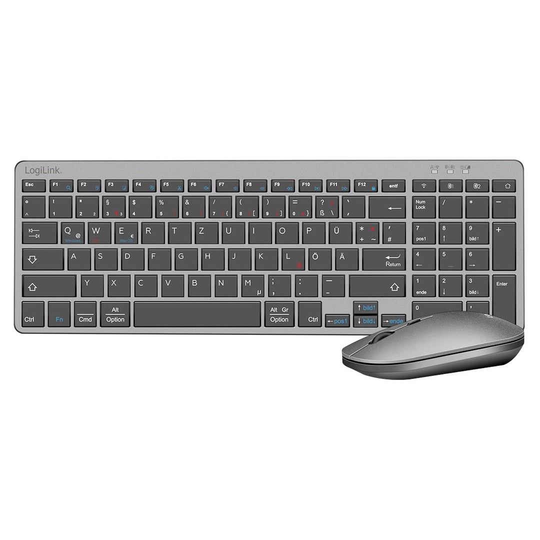 LogiLink ID0215 - Dual-Mode (Funk & BT) Tastatur & Maus Set für Windows/Android/iOS mit bis 1600 DPI