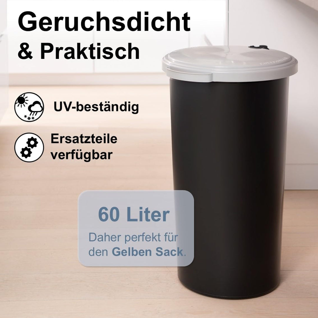 KUEFA VL 60l Müllsackständer, Mülleimer, Sammelbehälter mit Scharnierdeckel für den Gelben Sack, Pfa