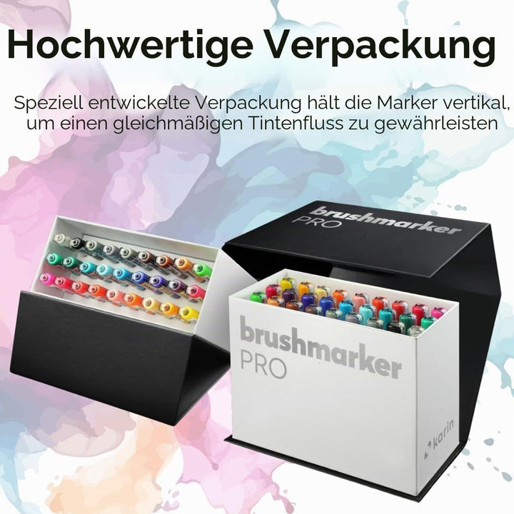 KARIN Mega Box PLUS - 72 Farben + 3 Blender, Brushmarker PRO - Brushpens auf Wasserbasis geeignet zu