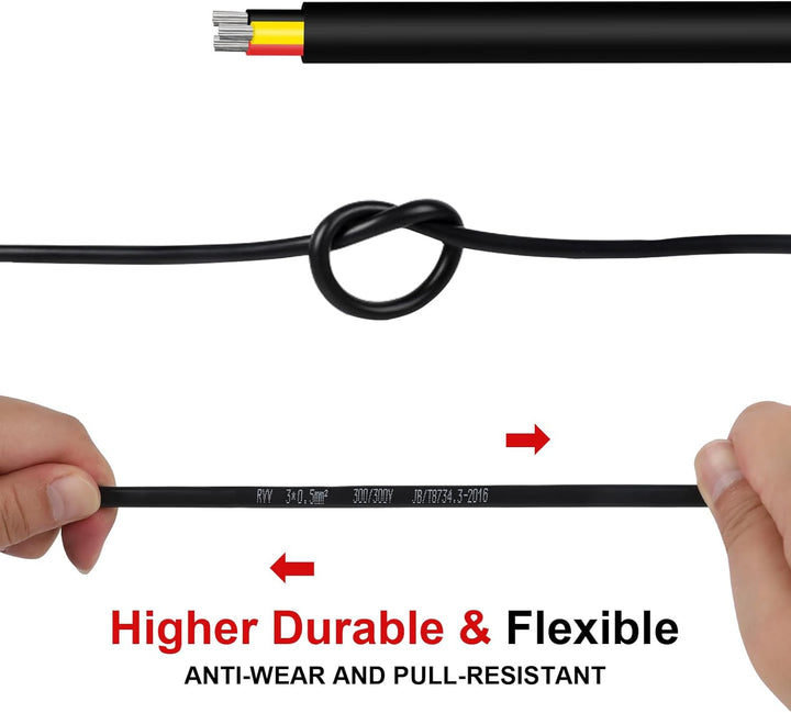 AOHEWEI 20 Meter 20AWG 3-adriges Kabel, 3x0,5 mm² flexibles verseilte verzinnte Kupferkabel, 5V/12V/