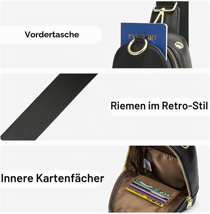 Kattee Damen Brust-Umhängetasche Echtes Leder Sling-Rucksack Kleine Umhängetasche mit RFID-Blockieru