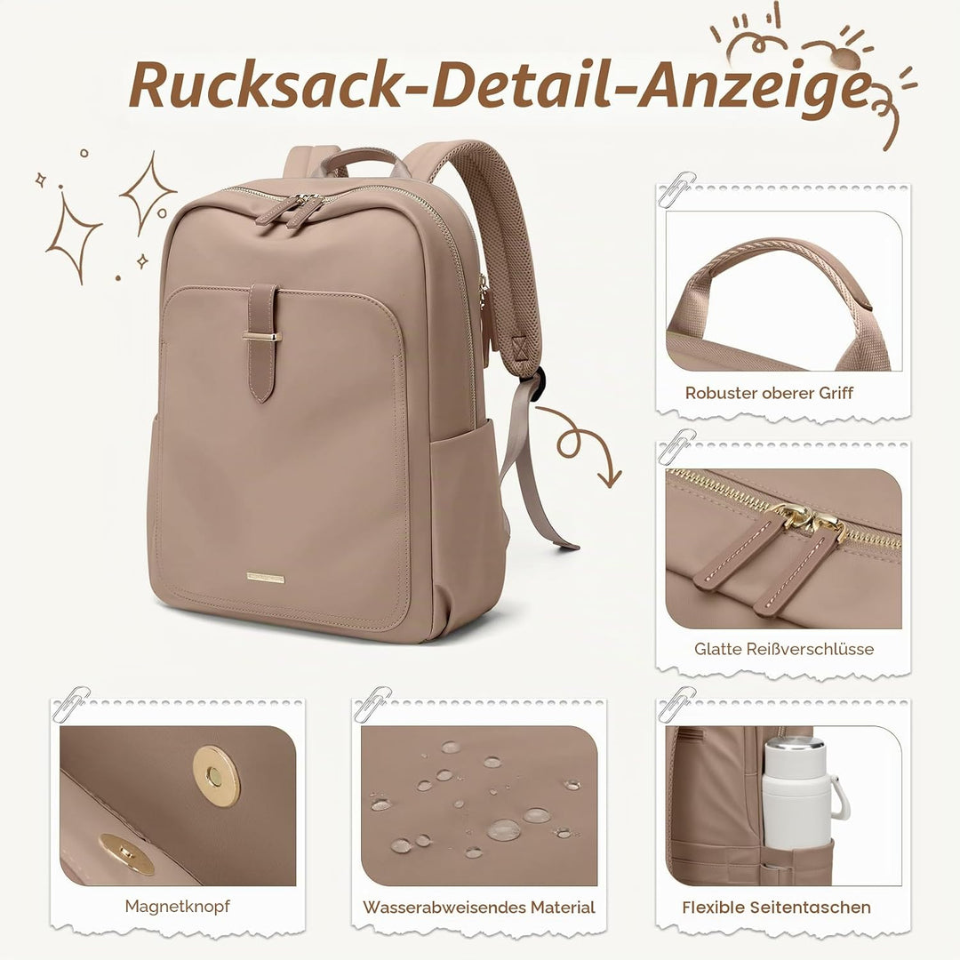 Rucksack Damen Herren Elegant,16 Zoll Laptop Rucksack Wasserdicht mit Laptopfach, Business Laptoptas
