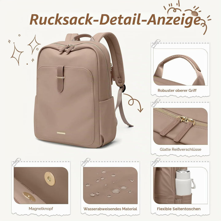 Rucksack Damen Herren Elegant,16 Zoll Laptop Rucksack Wasserdicht mit Laptopfach, Business Laptoptas