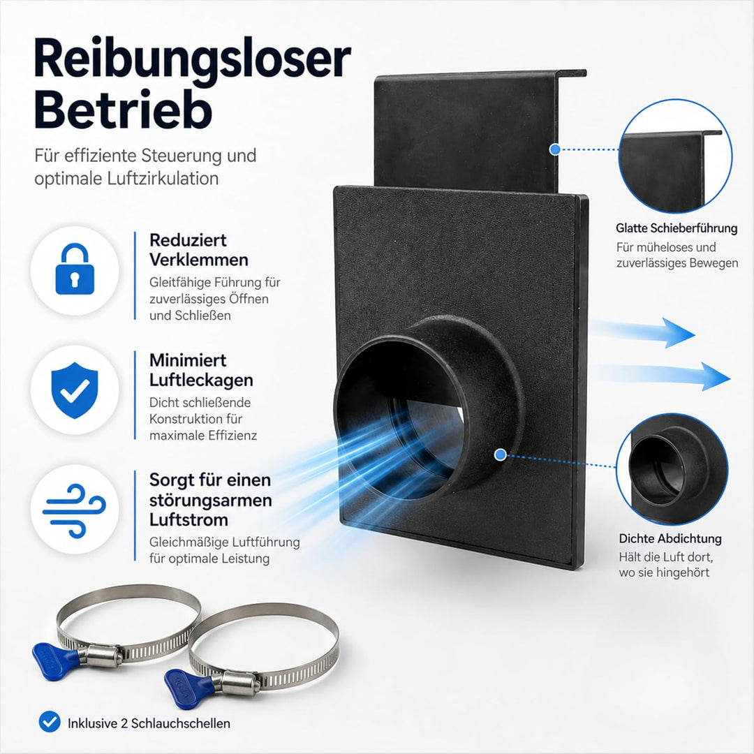 Absperrschieber 102mm/ 4" für Absauganlage – selbstreinigender Blast Gate Schieber aus robustem ABS-