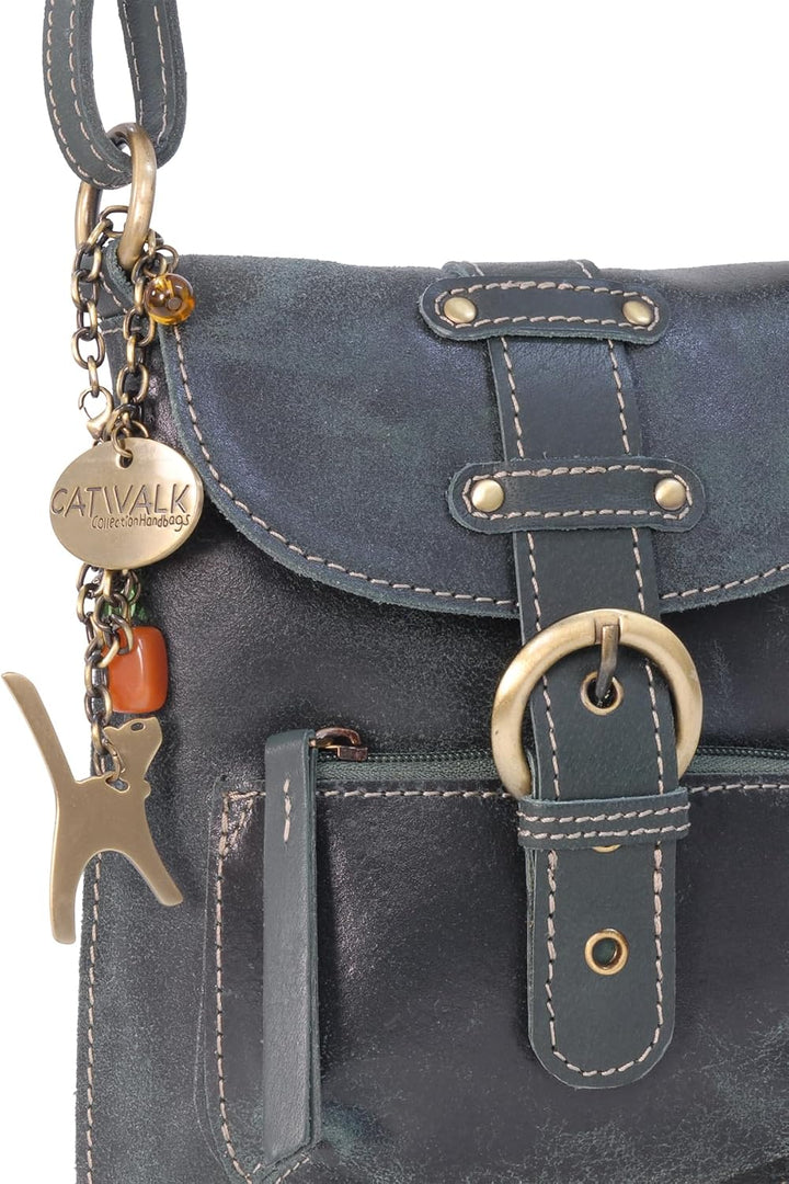 Catwalk Collection Handbags - Vintage Grobem Leder - Klein Umhängetasche Messenger/Schultertasche -