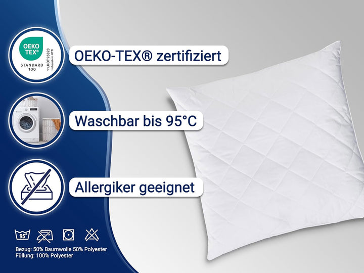 ZOLLNER Komfortables Kopfkissen mit Reissverschluss – Individuell anpassbare Füllung aus Synthetikfa