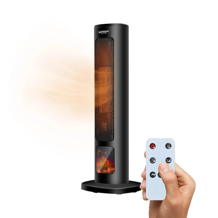 Wintem Elektrischer Heizlüfter Turm 800/2000 W mit Display Kamineffekt und Fernbedienung 60 cm – Ide