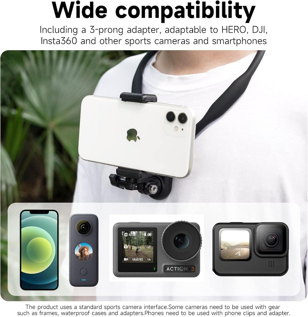 TELESIN SE Flexibles POV-Nackenhalterung für GoPro Hero 12/11/10/9/8/Max DJI Action Insta360 iPhone