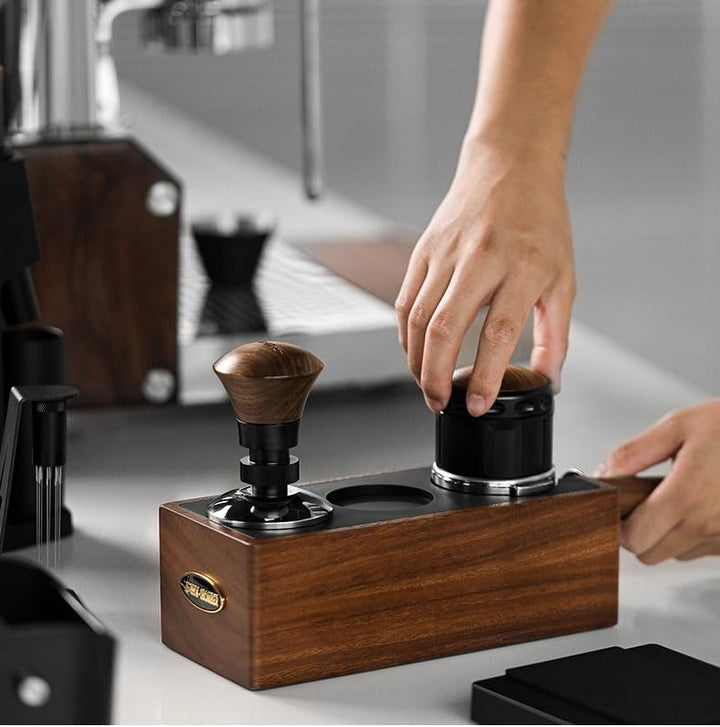 MHW-3BOMBER Espresso-Tampingstation, 4-in-1 Walnuss-Espresso-Organizer-Box mit magnetischer Schublad
