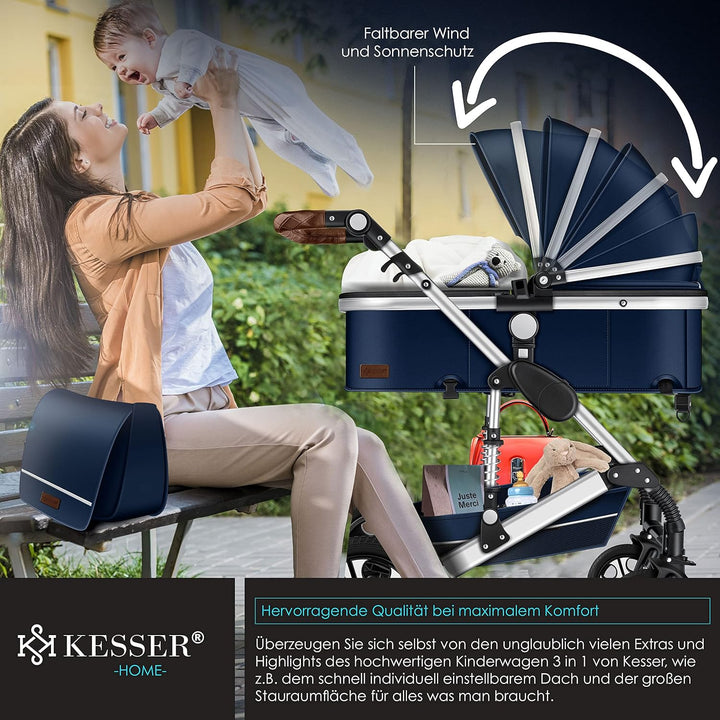 KESSER® Loops 3 in 1 Kinderwagen Kombikinderwagen Komplett-Set inkl. Babywanne & Buggy Sportsitz & A