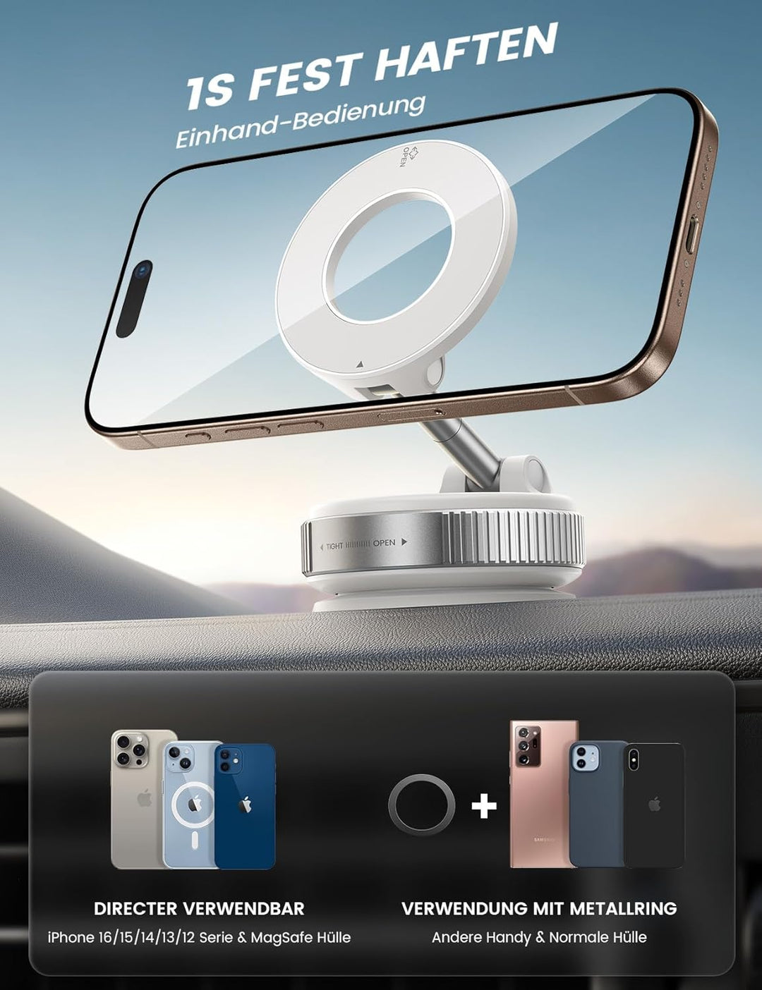 Lamicall Magnetische Handyhalterung Auto für Magsafe Autohalterung - [Vakuum Saugnapf & 24X Magnet]