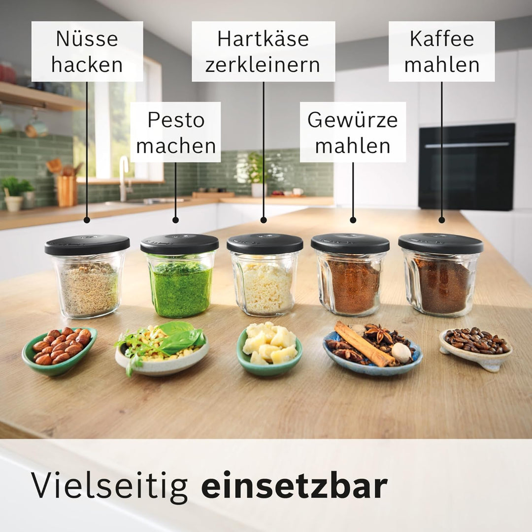 Bosch Multi-Zerkleinerer-Set MUZS68TM, 5-in-1, Mixen, Mahlen, Hacken, Aufbewahren, ToGo-Becher, Zube
