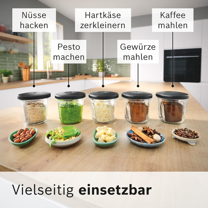 Bosch Multi-Zerkleinerer-Set MUZS68TM, 5-in-1, Mixen, Mahlen, Hacken, Aufbewahren, ToGo-Becher, Zube