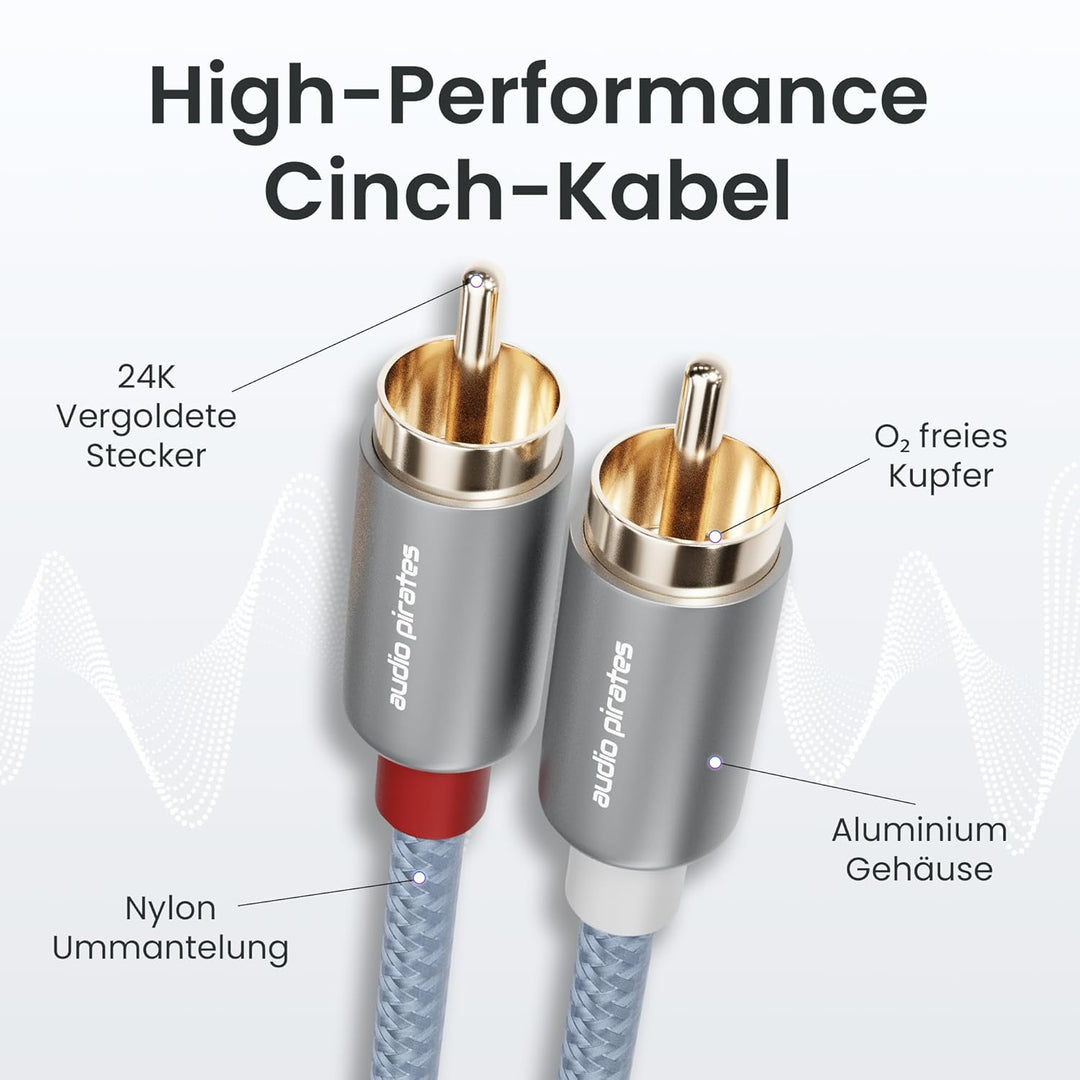 audio pirates High Performance Audio Cinchkabel 2 x 2 Cinch- Kabel | brillante Tonqualität, Sehr rob