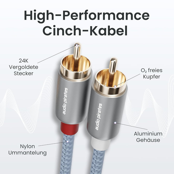 audio pirates High Performance Audio Cinchkabel 2 x 2 Cinch- Kabel | brillante Tonqualität, Sehr rob