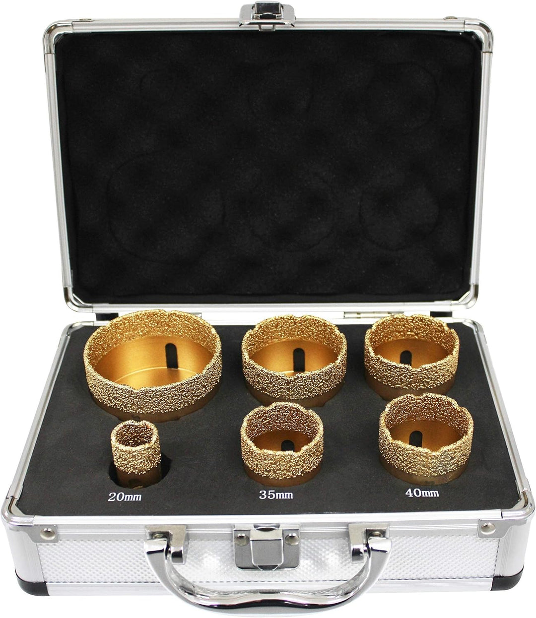 Premium Diamantbohrer CRONUS M14 10mm-65mm Bohrkrone Fliesenbohrer trocken (Set Etui - 6Stk), Set Et