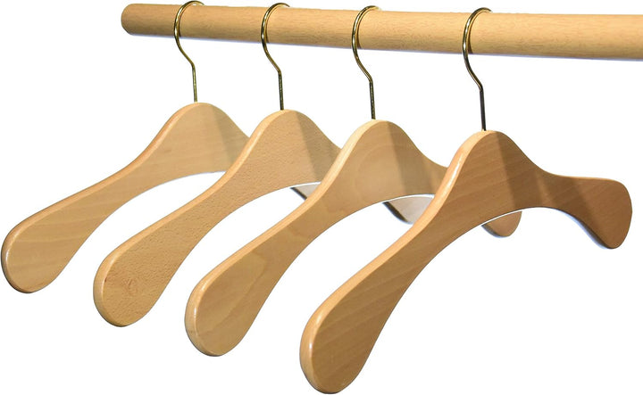 Kleiderbügel aus Holz, Garderobenbügel aus Buchenholz, Natur lackiert 5 STK., vermessingter Haken, M