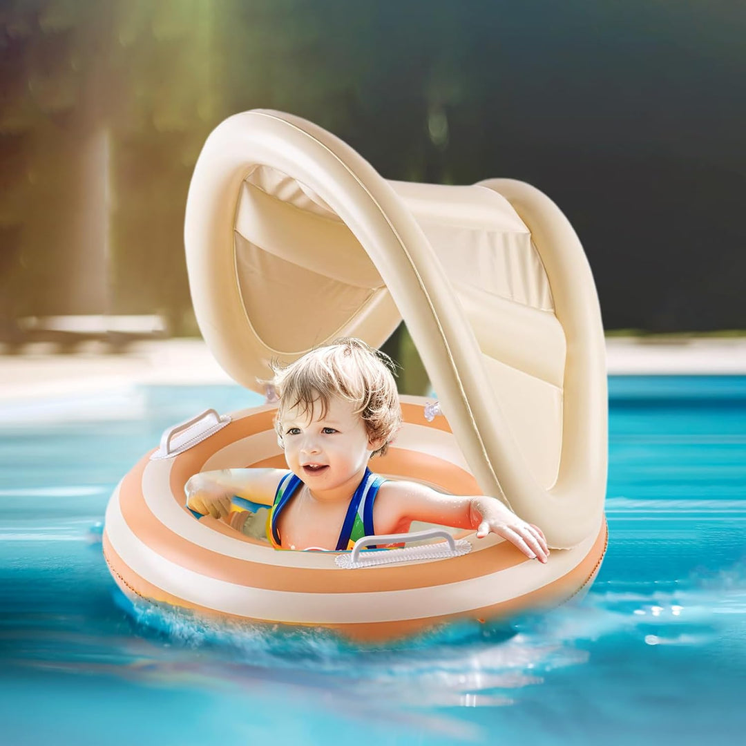 Baby Pool Float, Toddler Swim Seat, 57x49cm/22.44x19.29 Inches Adjustable Floating Trainer, Sunshade