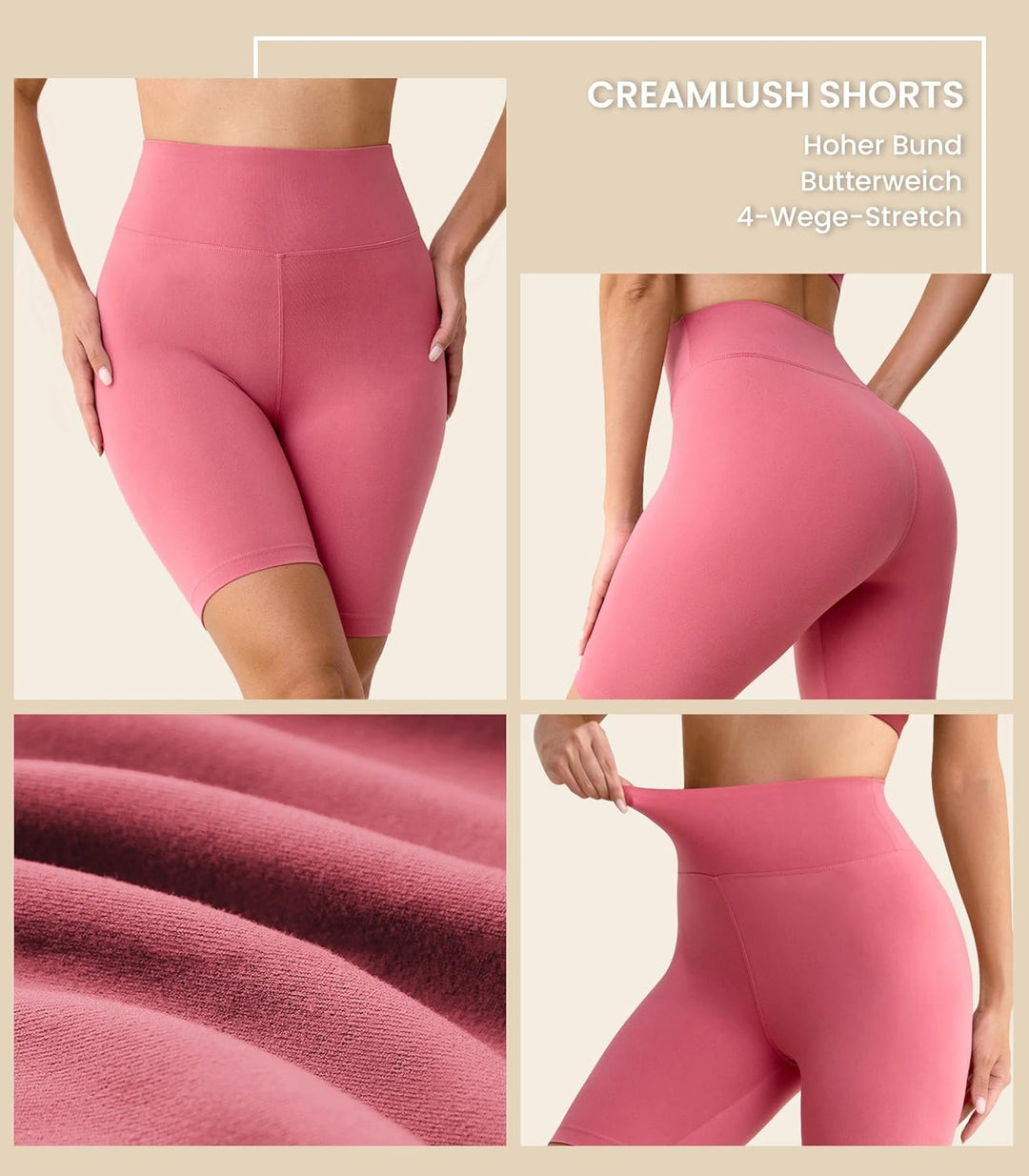BAYDI Creamlush Radlerhose Damen - 20 cm Bequeme Kurze Sporthose mit Hoher Taille für Yoga Pilates F