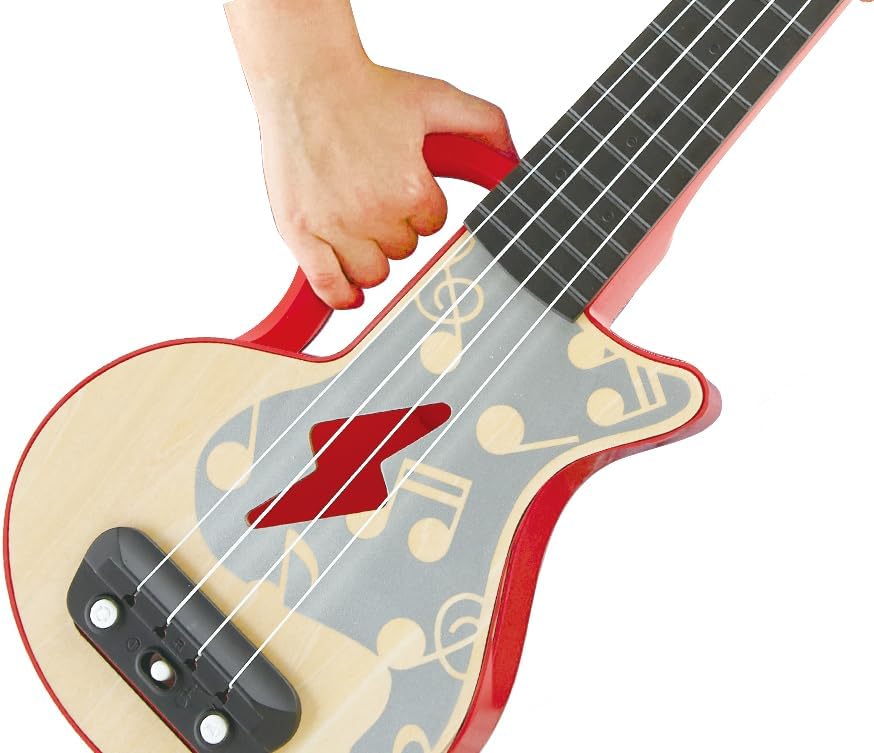 Hape Elektrische Ukulele mit stimmbaren Saiten und Führungslichtern für Kinder ab 3 Jahren, rot