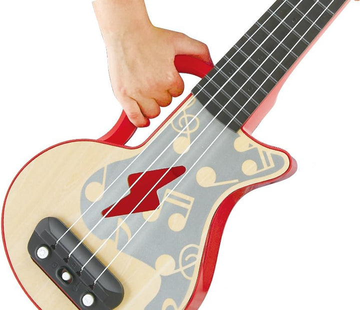 Hape Elektrische Ukulele mit stimmbaren Saiten und Führungslichtern für Kinder ab 3 Jahren, rot