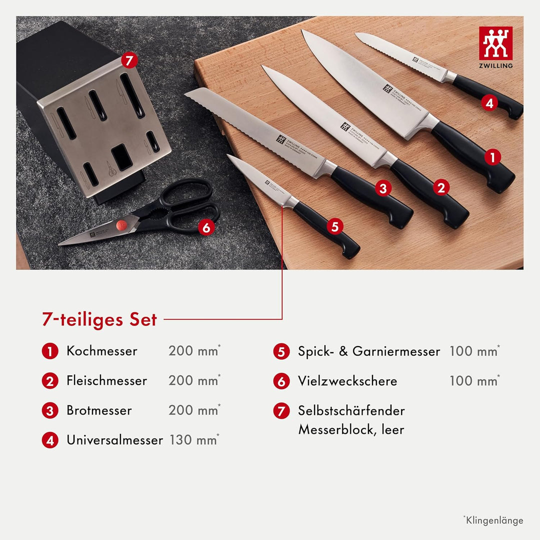 ZWILLING Selbstschärfender Messerblock, 7 teilig, schwarz, Vier Sterne Schwarz, Vier Sterne, Single,