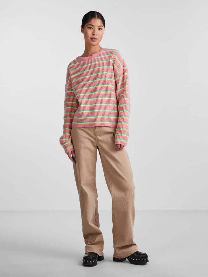 PIECES Damen Pcbina Ls O-Neck Knit Bc Strickpullover XS Absinthe Green/Stripes:cdan-desf-mrng, XS Ab