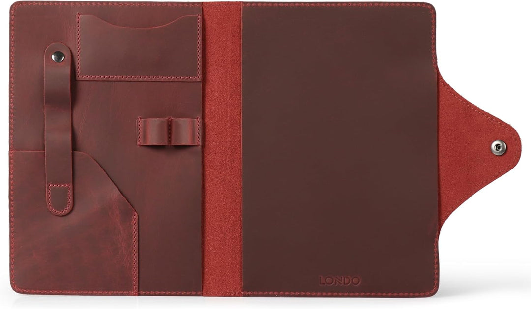 Londo Echtleder Schreibmappe Konferenzmappe mit Notizblock Notizblock und Schloss Rot L, Rot L