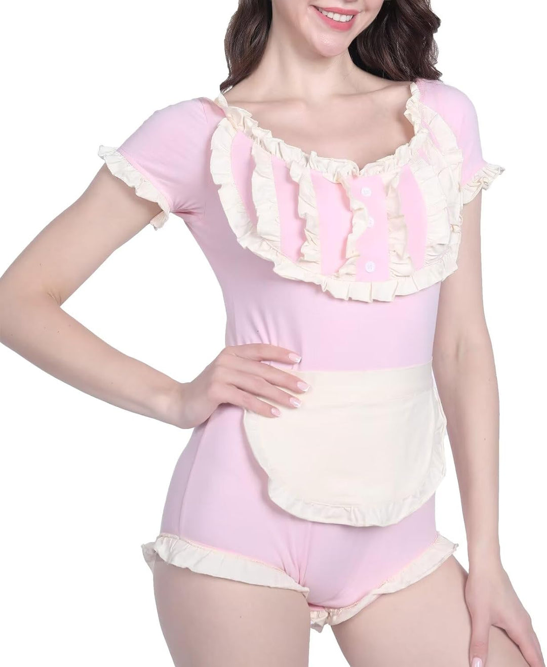 Landofgenie Damen Bodysuit Baumwolle Strampler Onesie Pyjamas Bodysuit Tops Maid Outfit Rosa S, Rosa