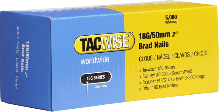 TACWISE 0401 Stauchkopfnägel Brad Typ 18G / 50 mm, verzinkte, Silberfarbig, 5000 Stück &amp; 0399 Stauch
