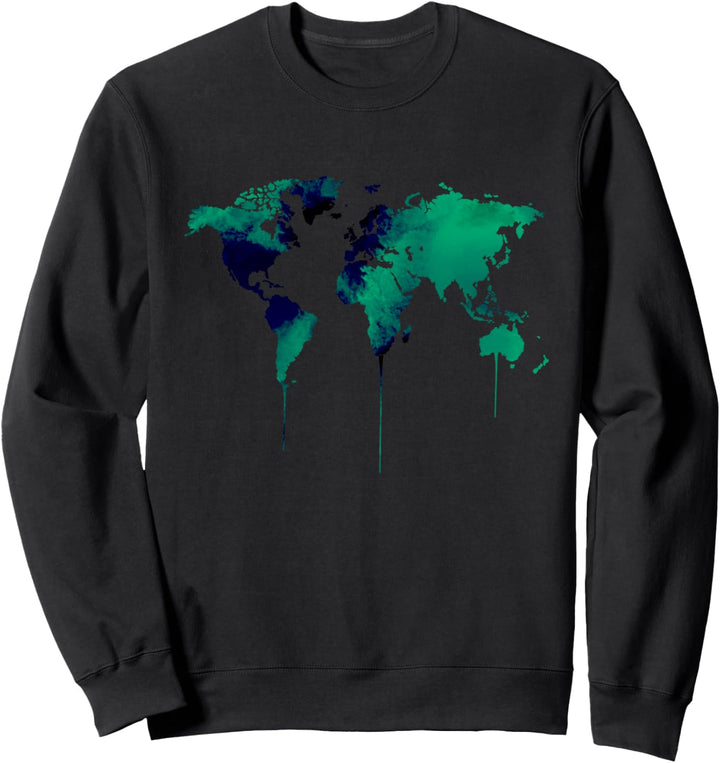 Weltkarte Aquarell Motiv mit Europa Asien Amerika Sweatshirt