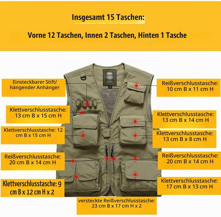 Herren Freizeit Safari Angeln Outdoor Arbeit Weste Jacke Foto Reise Cargo Mesh Weste Multi Taschen A