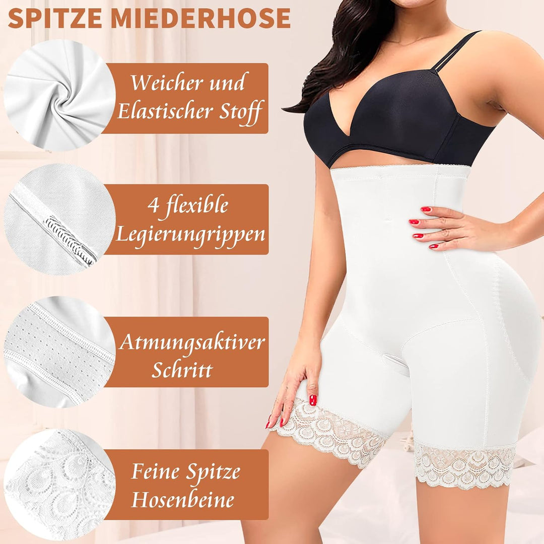 YARRCO Bauchweg Unterhose Damen Shapewear Spitze Miederhose Figurformende Unterwäsche Hohe Taille Mi