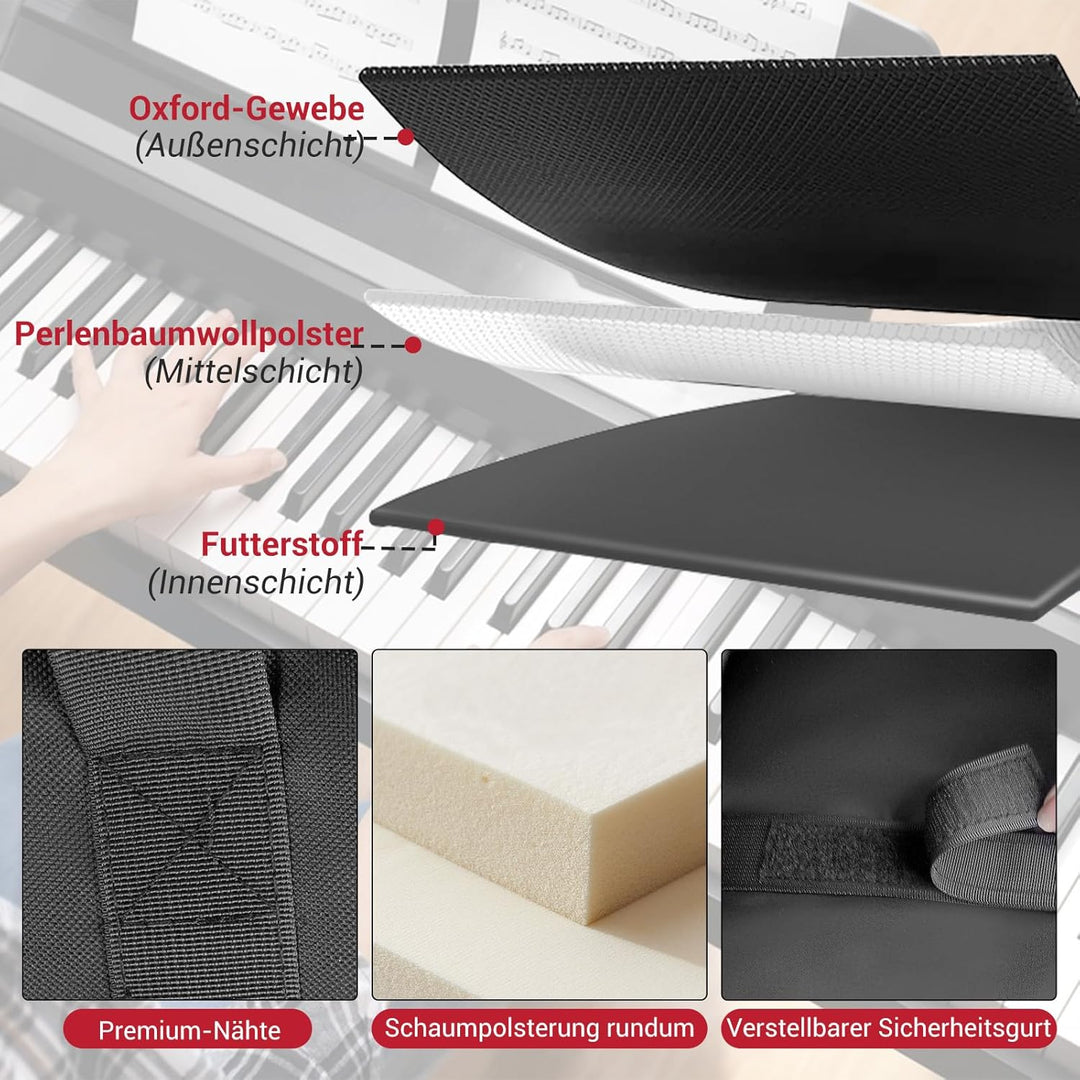 SUNDOY 49-Key Keyboard Tasche aus 600D Oxford-Gewebe, Gig Bag mit 8 mm Polsterung für Keyboard & Zub