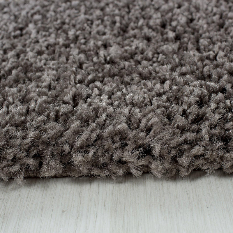 HomebyHome Teppich Wohnzinmer Shaggy Hochflor Taupe 120 cm Rund Bordüre Design - Flauschiger Teppich