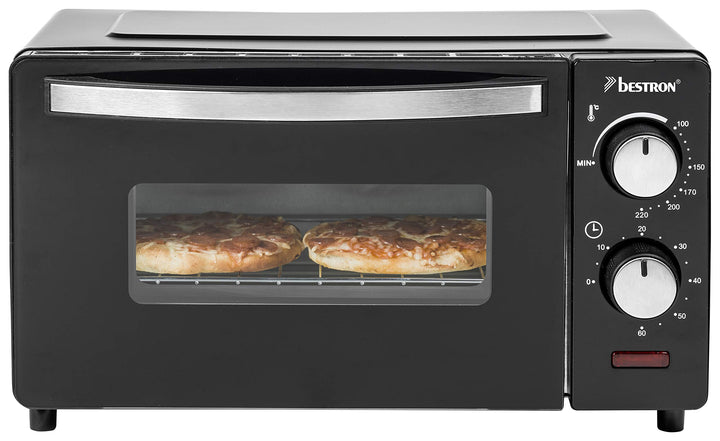 Bestron AOV9 Kompakter Mini-Backofen mit Ober-/Unterhitze, 9 Liter, 800 Watt, Schwarz 9 Liter