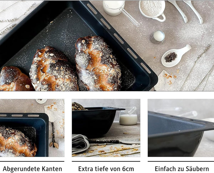 ICQN Backblech mit Antihaftbeschichtung 45.5 x 37.5 x 6 cm, Extra Tiefe Fettpfanne für Backofen und