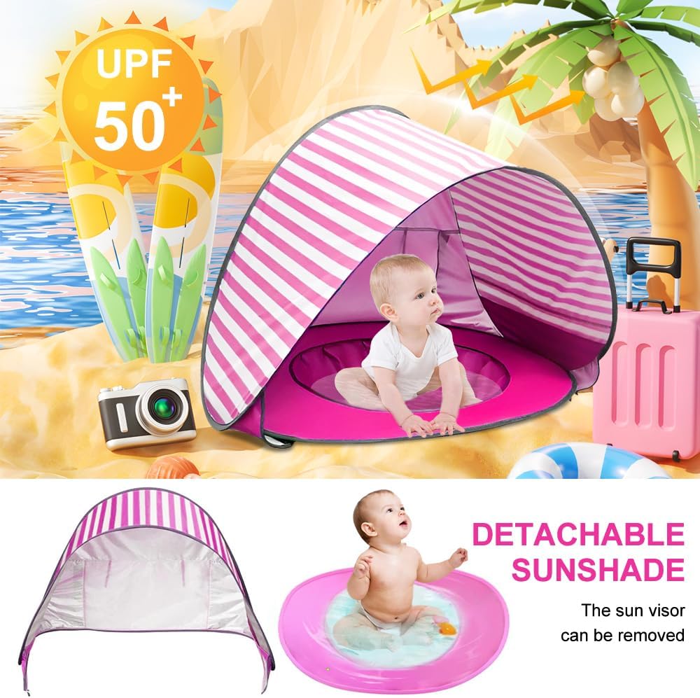 Strandmuschel Pop Up, Baby Strandmuschel mit Mini Pool, Baby Strand Zelt mit UV-Schutz 50+, Pop Up S