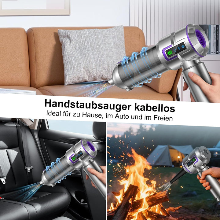 Handstaubsauger, 25000Pa Handstaubsauger Akku, 4 in 1 Stark Auto Staubsauger mit 1-Knopf Selbstentle