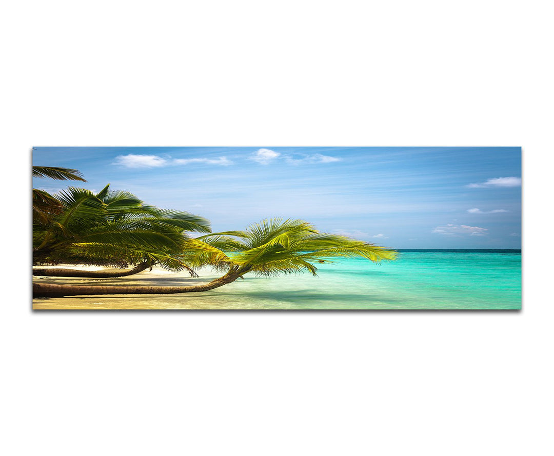 Panoramabild auf Leinwand und Keilrahmen 150x50cm Malediven Meer Strand Palmen Natur
