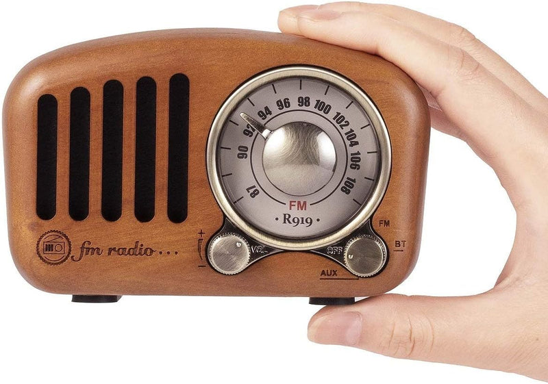 PRUNUS J-919 UKW FM Klassisches-Holz Retro Radio Klein, Tragbares Radio mit Bluetooth Lautsprecher,