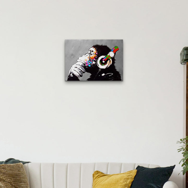 Giallobus - Gemälde - Banksy - - Standardleinwand - 70x50-02 - DJ Affe - Bereit zum Aufhängen - Mode