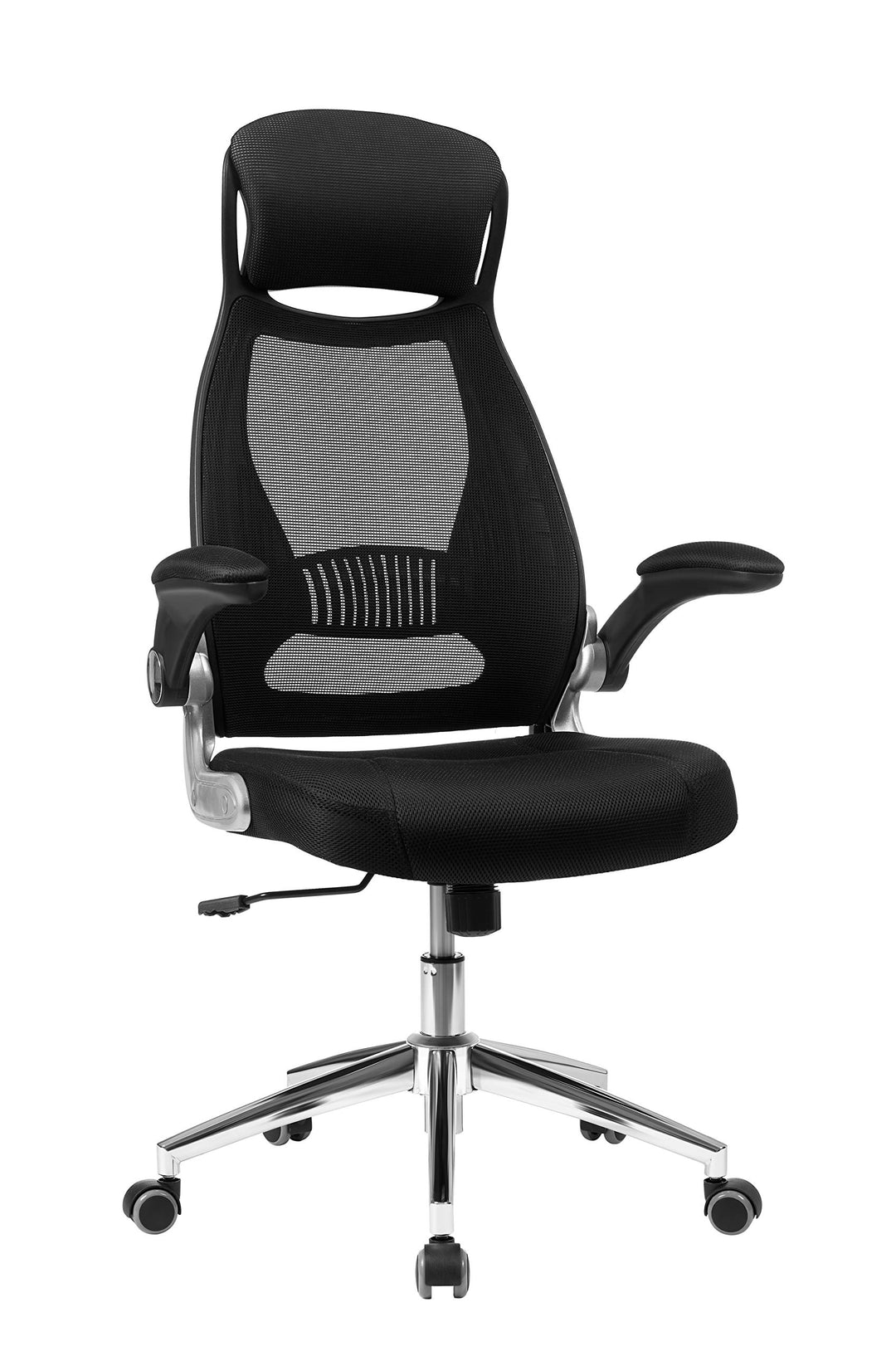 SONGMICS Bürostuhl, Drehstuhl, Chefsessel, Bürodrehstuhl mit Kopfstütze, klappbare Armlehnen, Wippfu